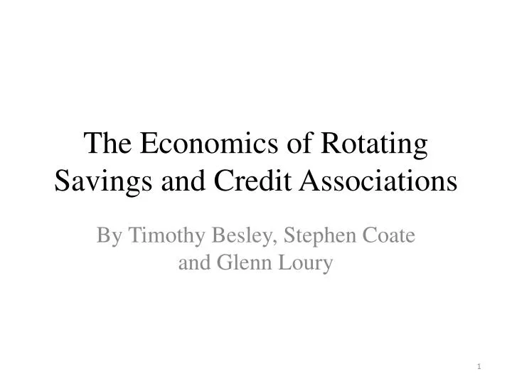 the economics of rotating savings and credit associations