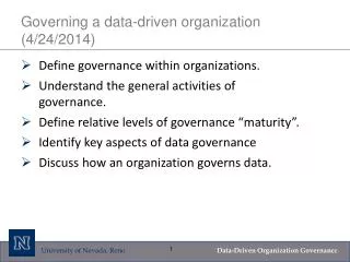 Governing a data-driven organization (4/24/2014)