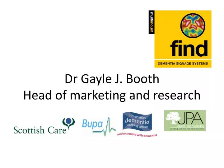 dr gayle j booth head of marketing and research