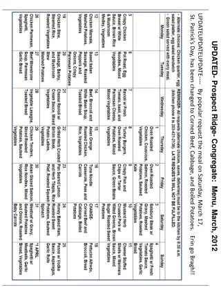 UPDATED- Prospect Ridge- Congregate: Menu, March, 2012