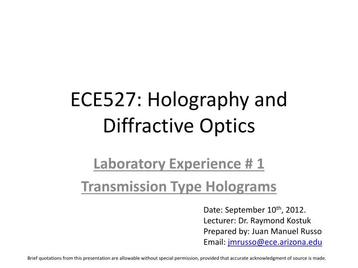 ece527 holography and diffractive optics