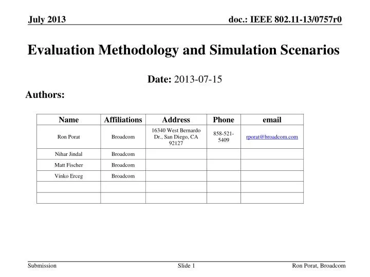 evaluation methodology and simulation scenarios