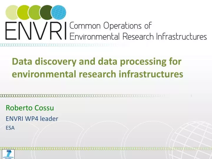 data discovery and data processing for environmental research infrastructures