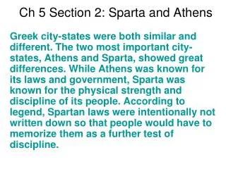 Ch 5 Section 2: Sparta and Athens