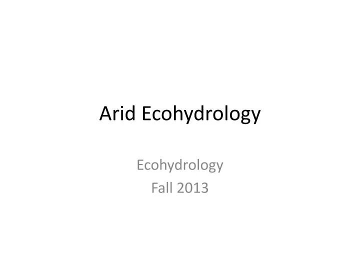 arid ecohydrology