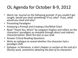 OL Agenda for October 8-9, 2012