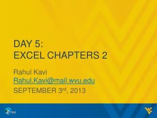 Day 5: Excel Chapters 2
