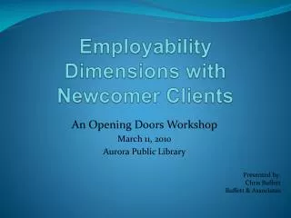 Employability Dimensions with Newcomer Clients