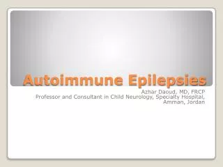Autoimmune Epilepsies