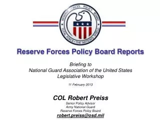 Reserve Forces Policy Board Reports Briefing to National Guard Association of the United States