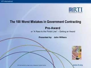 The 100 Worst Mistakes in Government Contracting