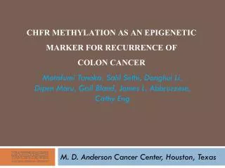 CHFR Methylation as an Epigenetic Marker for Recurrence of Colon Cancer