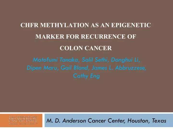 chfr methylation as an epigenetic marker for recurrence of colon cancer