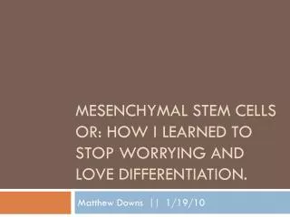 Mesenchymal Stem Cells Or: How I learned to Stop Worrying and Love Differentiation.