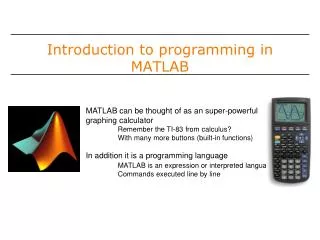 Introduction to programming in MATLAB