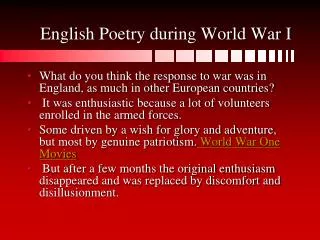 English Poetry during World War I