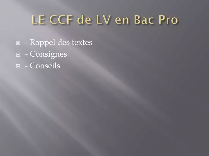 le ccf de lv en bac pro