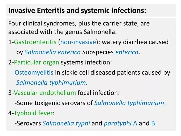 invasive enteritis and systemic infections