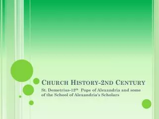 Church History-2nd Century