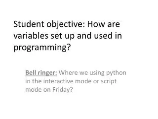Student objective: How are variables set up and used in programming?