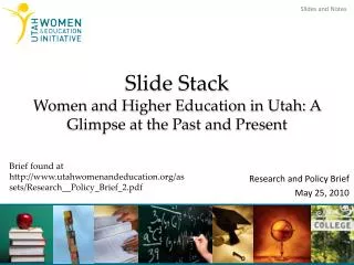 Slide Stack Women and Higher Education in Utah: A Glimpse at the Past and Present