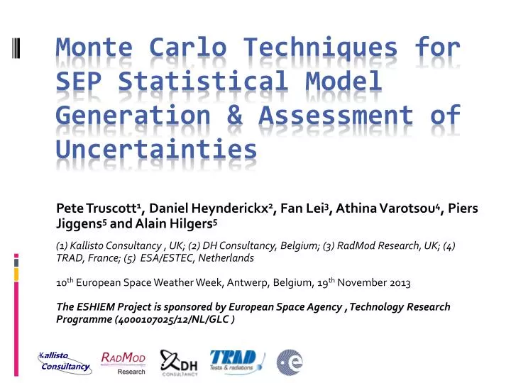 monte carlo techniques for sep statistical model generation assessment of uncertainties