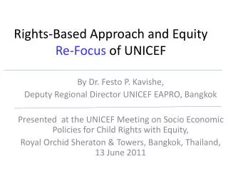Rights-Based Approach and Equity Re-Focus of UNICEF