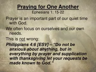 Praying for One Another Ephesians 1: 15-22