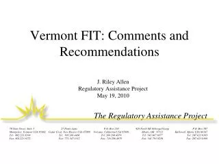 Vermont FIT: Comments and Recommendations