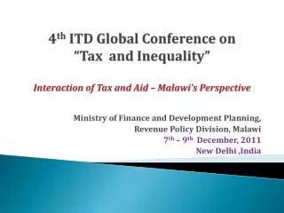 Ministry of Finance and Development Planning, Revenue Policy Division, Malawi