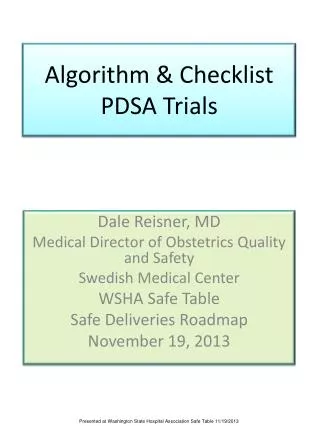 Algorithm &amp; Checklist PDSA Trials