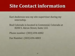 Site Contact information