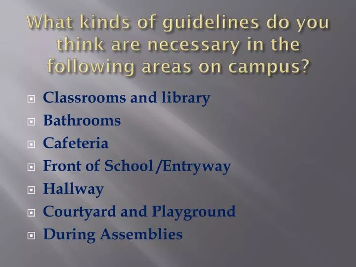 what kinds of guidelines do you think are necessary in the following areas on campus