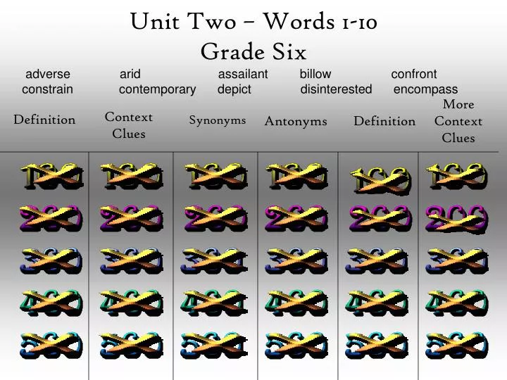 unit two words 1 10 grade six