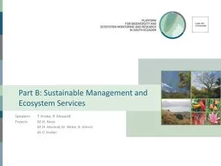 Part B: Sustainable Management and Ecosystem Services