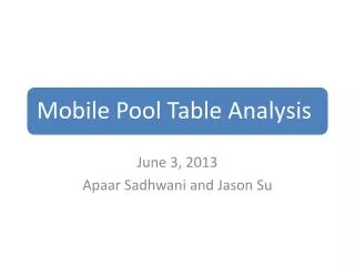 June 3, 2013 Apaar Sadhwani and Jason Su