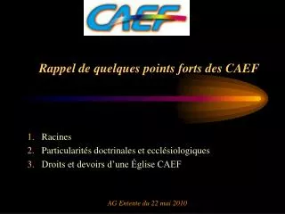 rappel de quelques points forts des caef