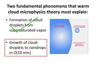 Two fundamental phenomena that warm cloud microphysics theory must explain: