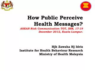 Hjh Zawaha Hj Idris Institute for Health Behaviour Research Ministry of Health Malaysia