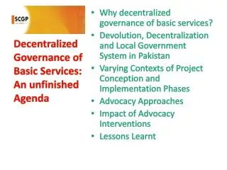 Decentralized Governance of Basic Services: An unfinished Agenda