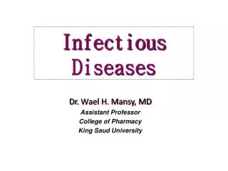Dr. Wael H. Mansy , MD Assistant Professor College of Pharmacy King Saud University