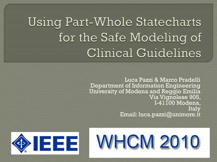 using part whole statecharts for the safe modeling of clinical guidelines