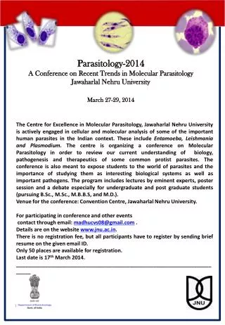 Parasitology-2014 A Conference on Recent Trends in Molecular Parasitology