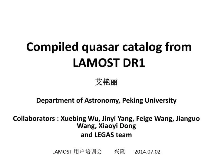 compiled quasar catalog from lamost dr1