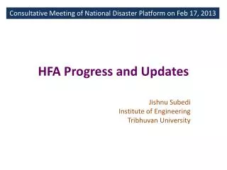 HFA Progress and Updates