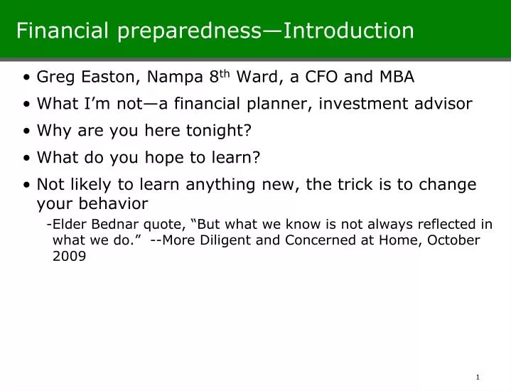 financial preparedness introduction