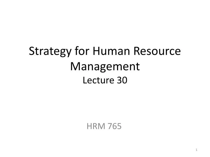 strategy for human resource management lecture 30