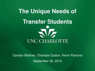 The Unique Needs of Transfer Students