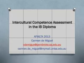 Intercultural Competence Assessment in the IB Diploma