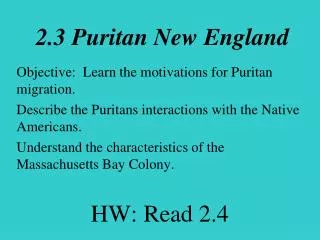 2.3 Puritan New England